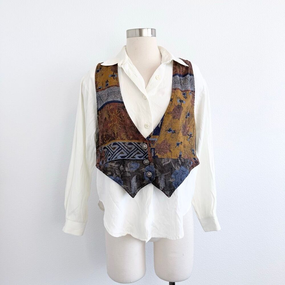 Vintage Byer California Paisley Velvet Vest Blouse Combo Pattern Patchwork M - Picture 2 of 8